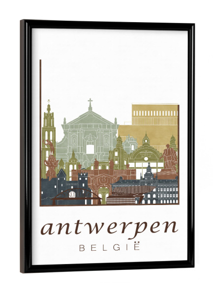 Poster mit schwarzem Rahmen "Antwerp skyline light brown" artboxONE - Städte,Architektur