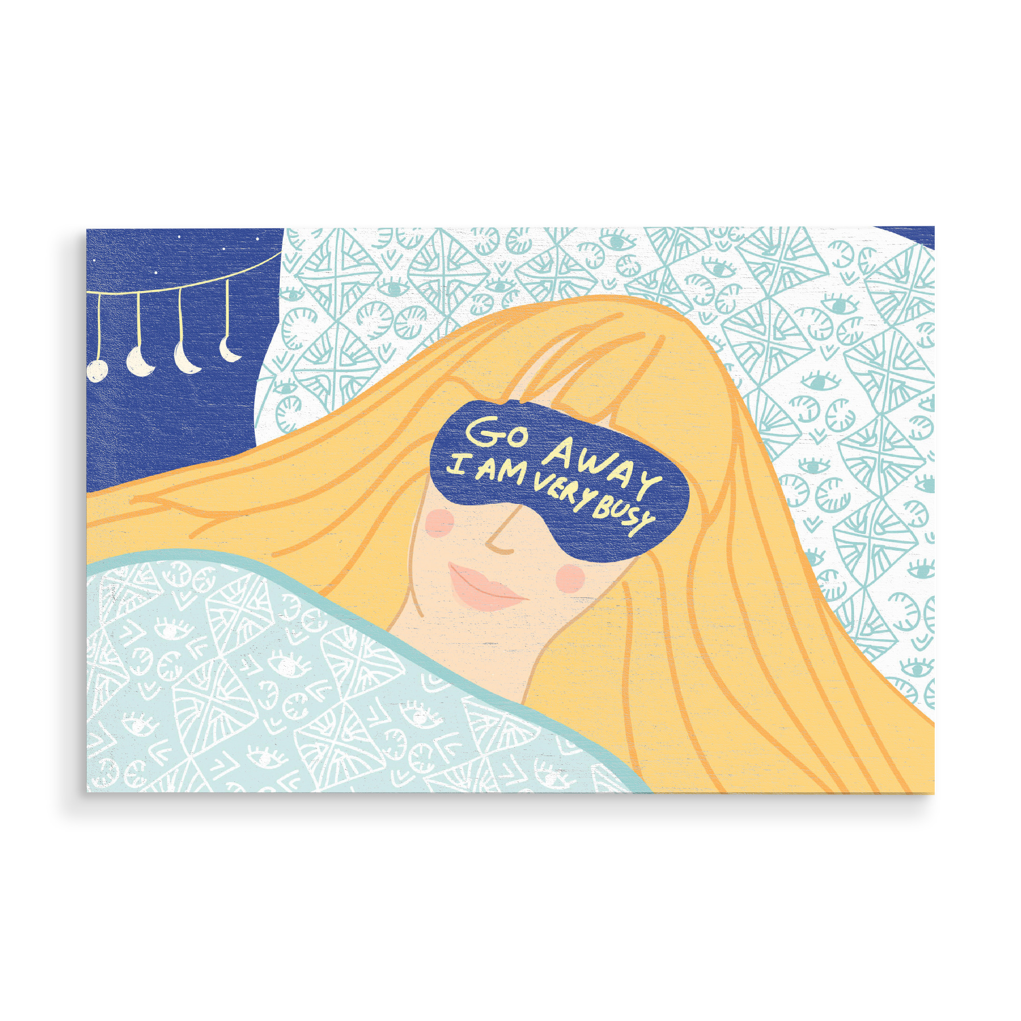 Holzbild "Sleepy Head & Evil Eye" artboxONE - Menschen - People,Woman,Sleep,Sleepy,Lazy,Sunday,Weekend,Saturday,Bed,Home,Moon,Night,Sky,Schlafen,Frau