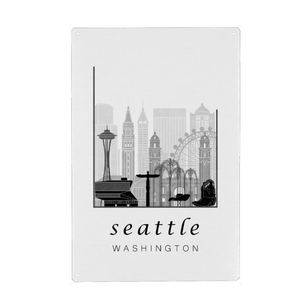 Metall Poster "Seattle skyline black & white" artboxONE - Städte,Schwarzweiß,Architektur
