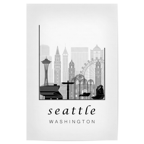 Poster 30x20 cm "Seattle skyline black & white" artboxONE - Städte,Schwarzweiß,Architektur
