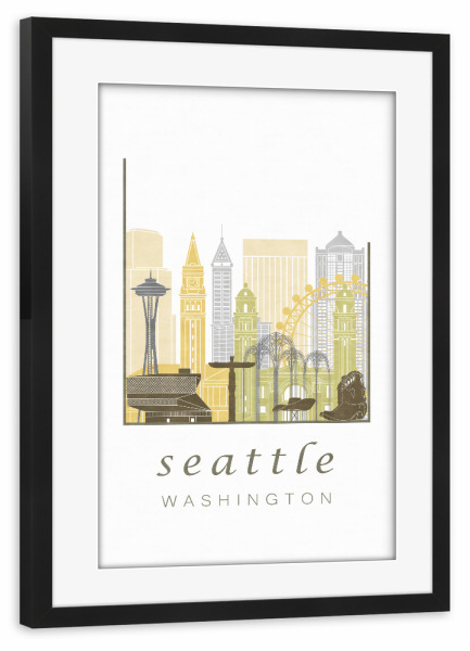 Poster mit Rahmen schwarz "Seattle skyline desert" artboxONE - Städte,Architektur