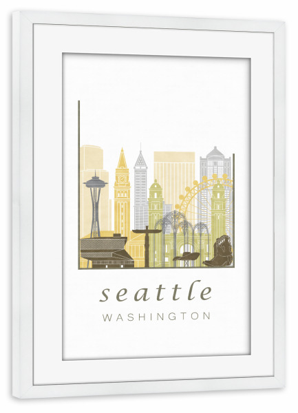 Poster mit Rahmen weiß "Seattle skyline desert" artboxONE - Städte,Architektur