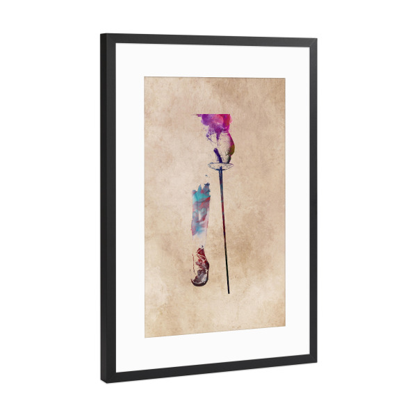 Poster mit Rahmen Schwarz (Metallic) "Fencing art" artboxONE - Sport