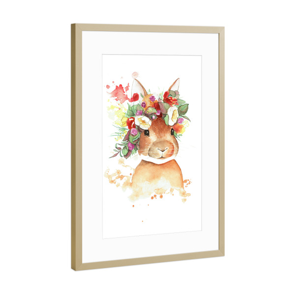Poster mit Rahmen Gold "Flower Rabbit" artboxONE - Floral,Tiere