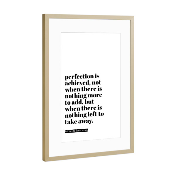Poster mit Rahmen Gold "Perfection" artboxONE - Typografie,Schwarzweiß - Design,Perfection,Ui,Ux,Quote,Typografie,Typo,Typography