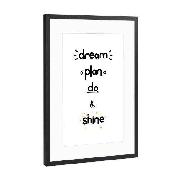 Poster mit Rahmen Schwarz (Metallic) "Nicht nur träumen" artboxONE - Typografie,Schwarzweiß