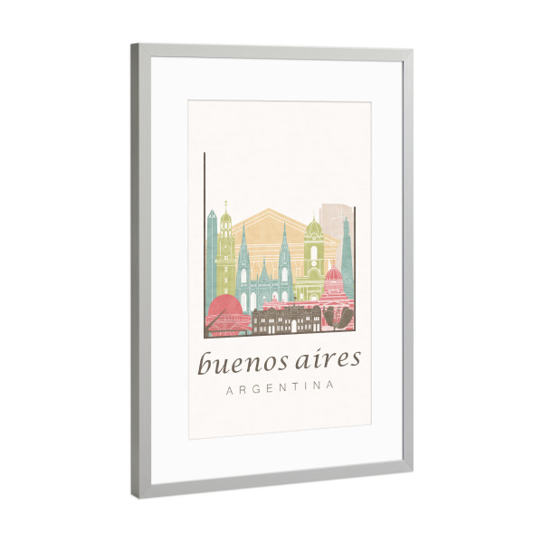 Poster mit Rahmen Silber "Buenos Aires skyline pastel" artboxONE - Städte,Architektur