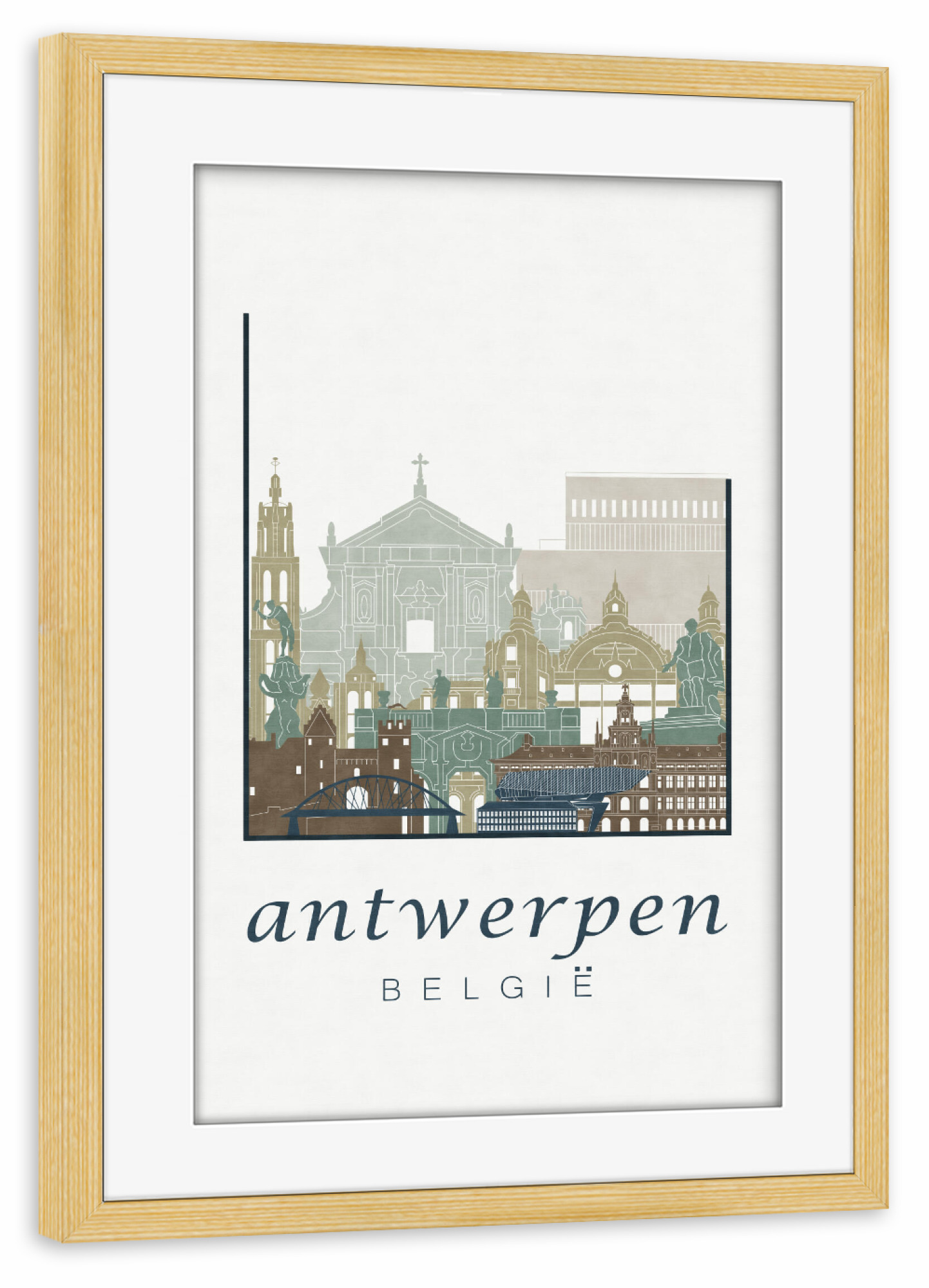 Poster mit Rahmen kiefer "Antwerp skyline light blue" artboxONE - Städte,Architektur
