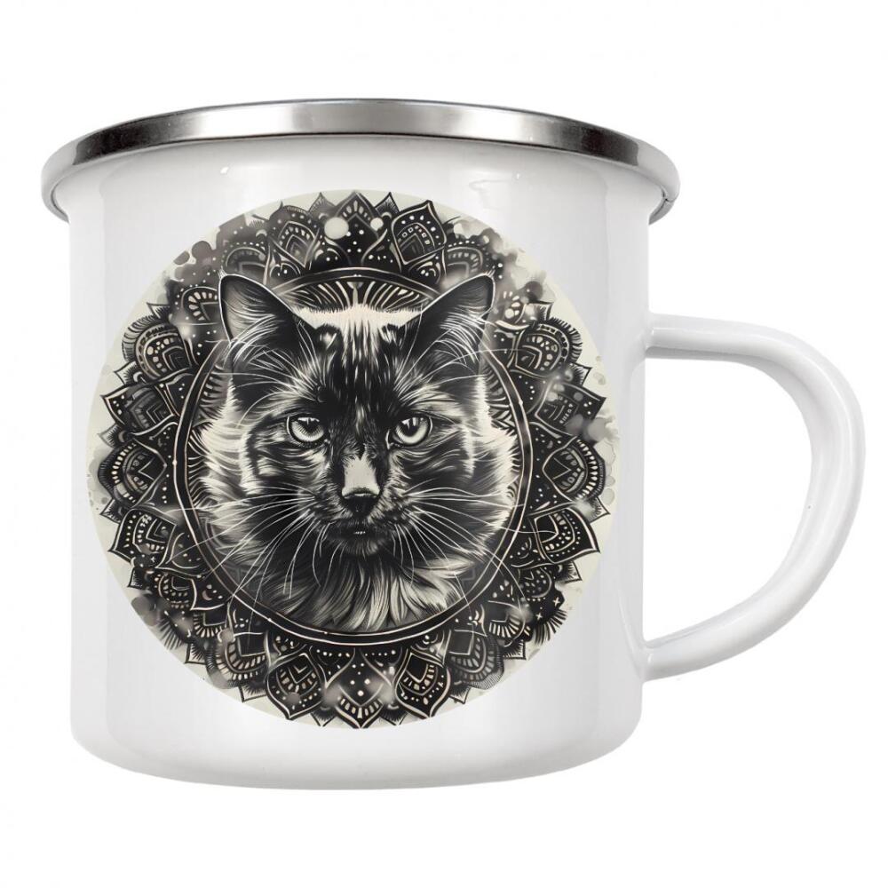 Emaille Tasse "Mandala - Katze schwarz" artboxONE - Natur,Tiere,Abstrakt