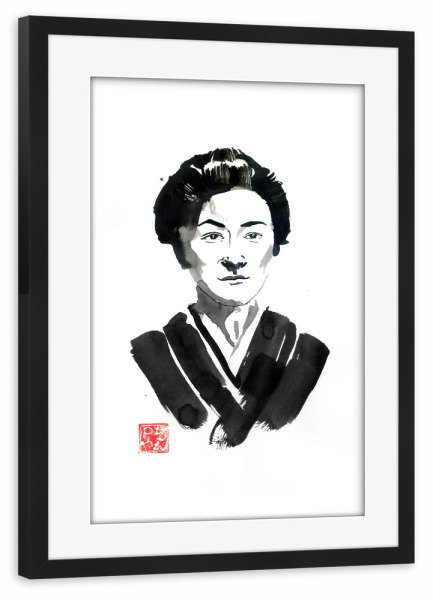 Poster mit Rahmen schwarz "Japanese woman" artboxONE - Menschen,Schwarzweiß - Woman,Sumie,Japan,Frau,Japanerin,Kimono
