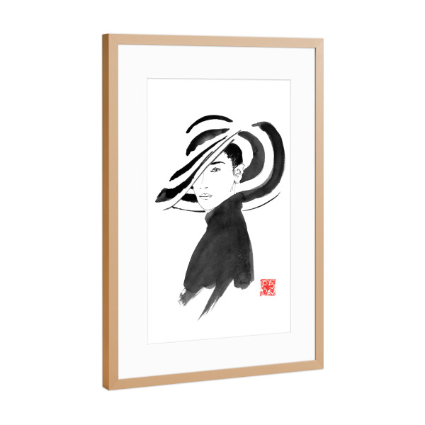 Poster mit Rahmen Kupfer "Fashion hat" artboxONE - Schwarzweiß,Fashion - Fashion,Hat,Japan,Sumie,Hut,Frau,Woman,Mode,Trend