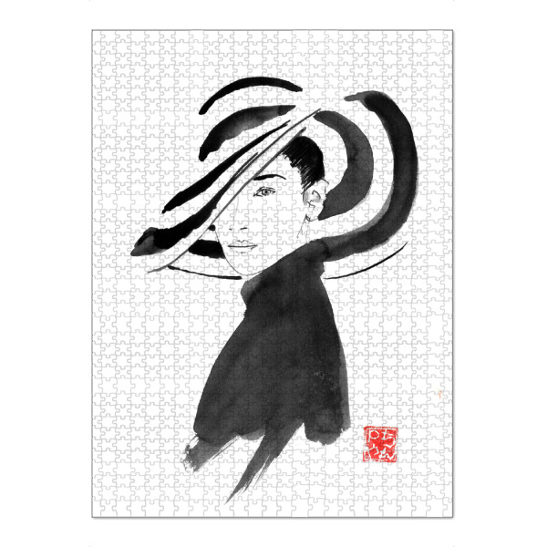 Puzzle Ravensburger "Fashion hat" artboxONE - Schwarzweiß,Fashion - Fashion,Hat,Japan,Sumie,Hut,Frau,Woman,Mode,Trend - Bild fashion
