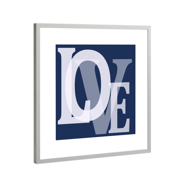 Poster mit Rahmen Silber "Text Of LOVE Deep Blue" artboxONE - Typografie,Liebe,Für Mama