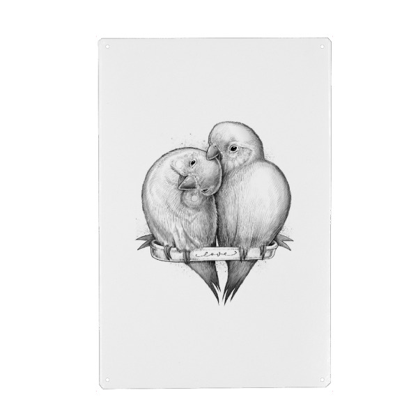 Metall Poster "Cute parrots" artboxONE - Tiere,Schwarzweiß,Liebe