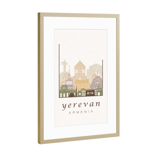 Poster mit Rahmen Gold "Yerevan skyline rustic" artboxONE - Städte,Architektur