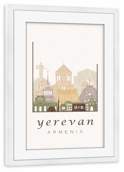 Poster mit Rahmen weiß "Yerevan skyline rustic" artboxONE - Städte,Architektur