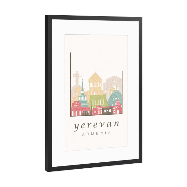 Poster mit Rahmen Schwarz (Metallic) "Yerevan skyline pastel" artboxONE - Städte,Architektur