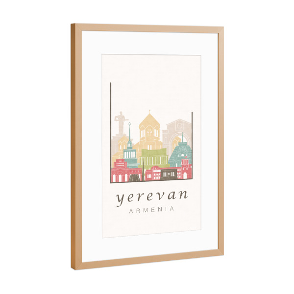 Poster mit Rahmen Kupfer "Yerevan skyline pastel" artboxONE - Städte,Architektur