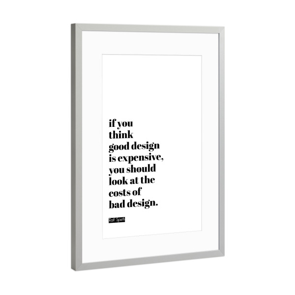 Poster mit Rahmen Silber "Expensive Design" artboxONE - Typografie,Schwarzweiß