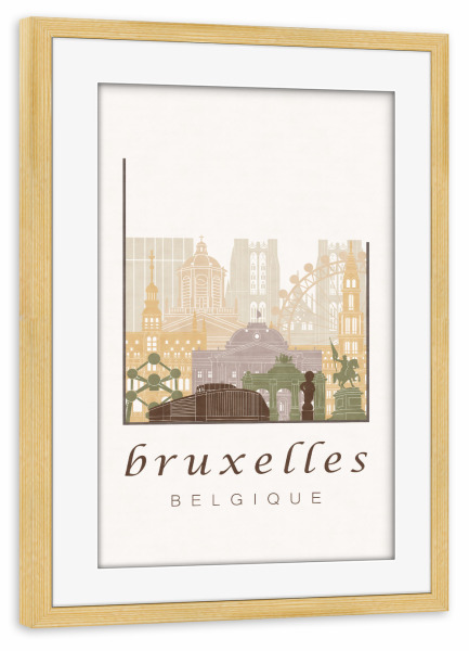 Poster mit Rahmen kiefer "Brussels skyline rustic" artboxONE - Städte,Architektur