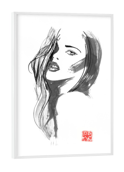 Poster mit weißem Rahmen "Femme" artboxONE - Menschen,Schwarzweiß - Woman,Sumie,Japan,Frau,Erotisch,Naked,Nackt
