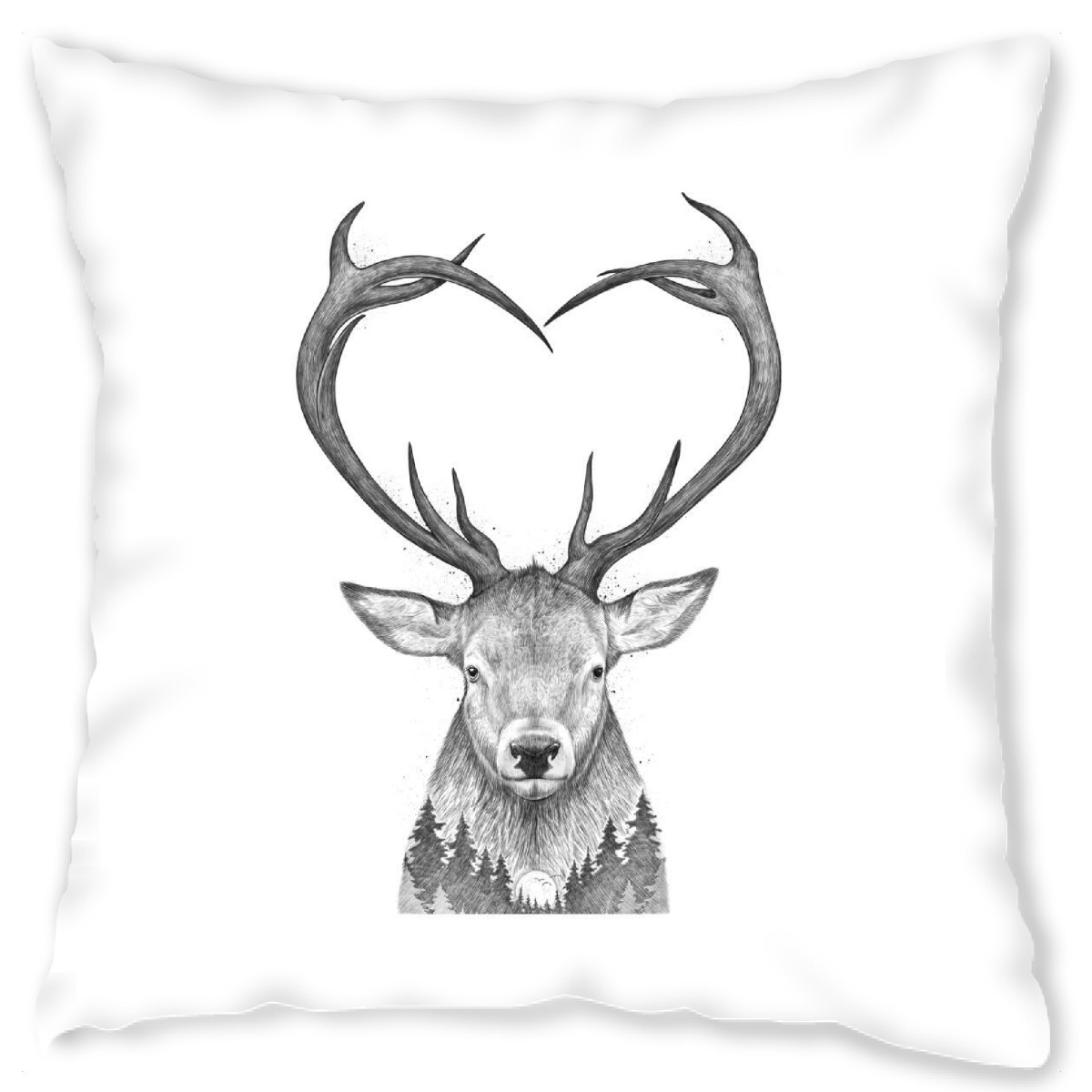 Design-Kissen "Deer with heart" artboxONE - Natur,Tiere,Schwarzweiߟ,Liebe