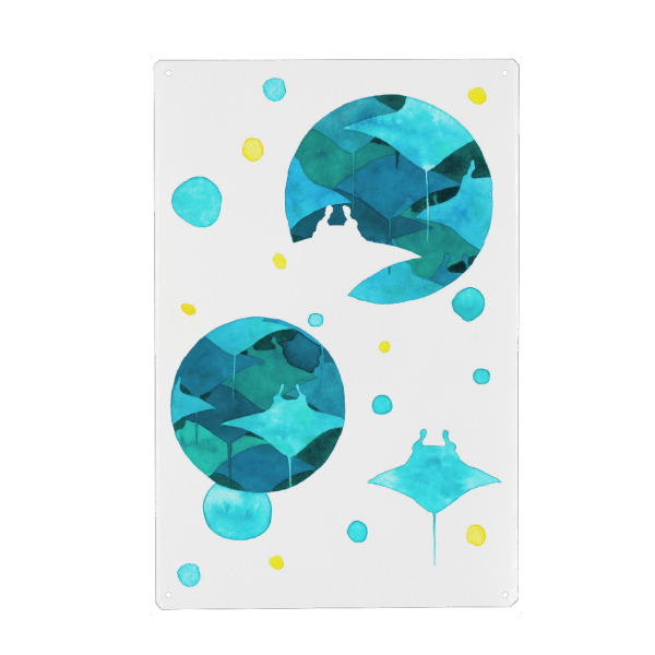 Holzbild "Manta Bubble" artboxONE - Natur,Für Kinder,Tiere,Unterwasser