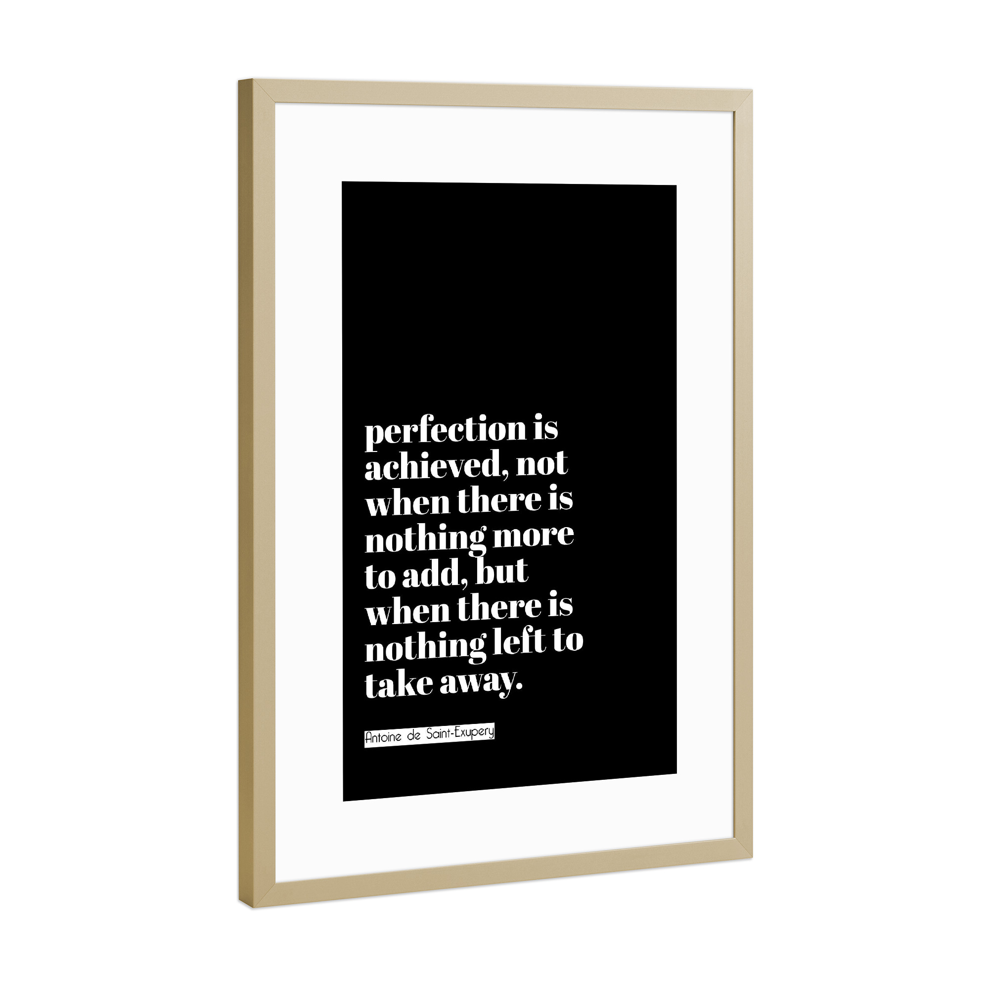 Poster mit Rahmen Gold "Perfection (black)" artboxONE - Typografie,Schwarzweiß - Design,Quote,Typography,Ui,Typo