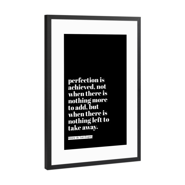 Poster mit Rahmen Schwarz (Metallic) "Perfection (black)" artboxONE - Typografie,Schwarzweiß - Design,Quote,Typography,Ui,Typo