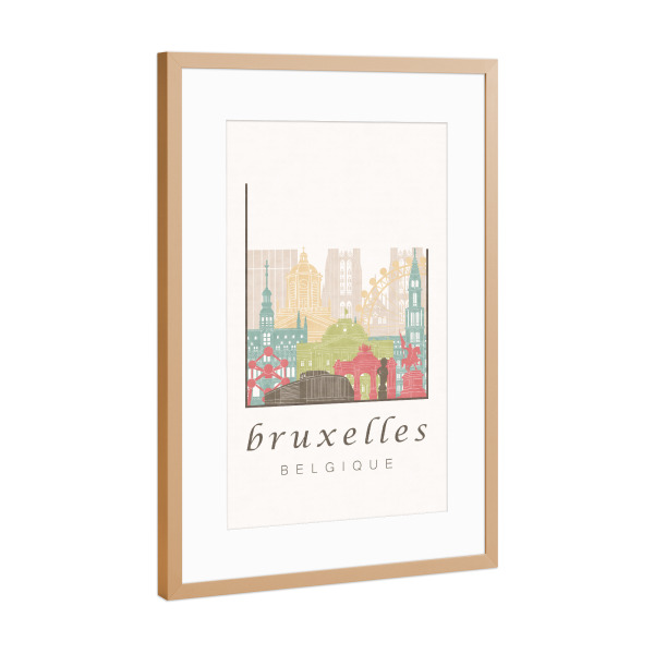 Poster mit Rahmen Kupfer "Brussels skyline pastel" artboxONE - Städte,Architektur