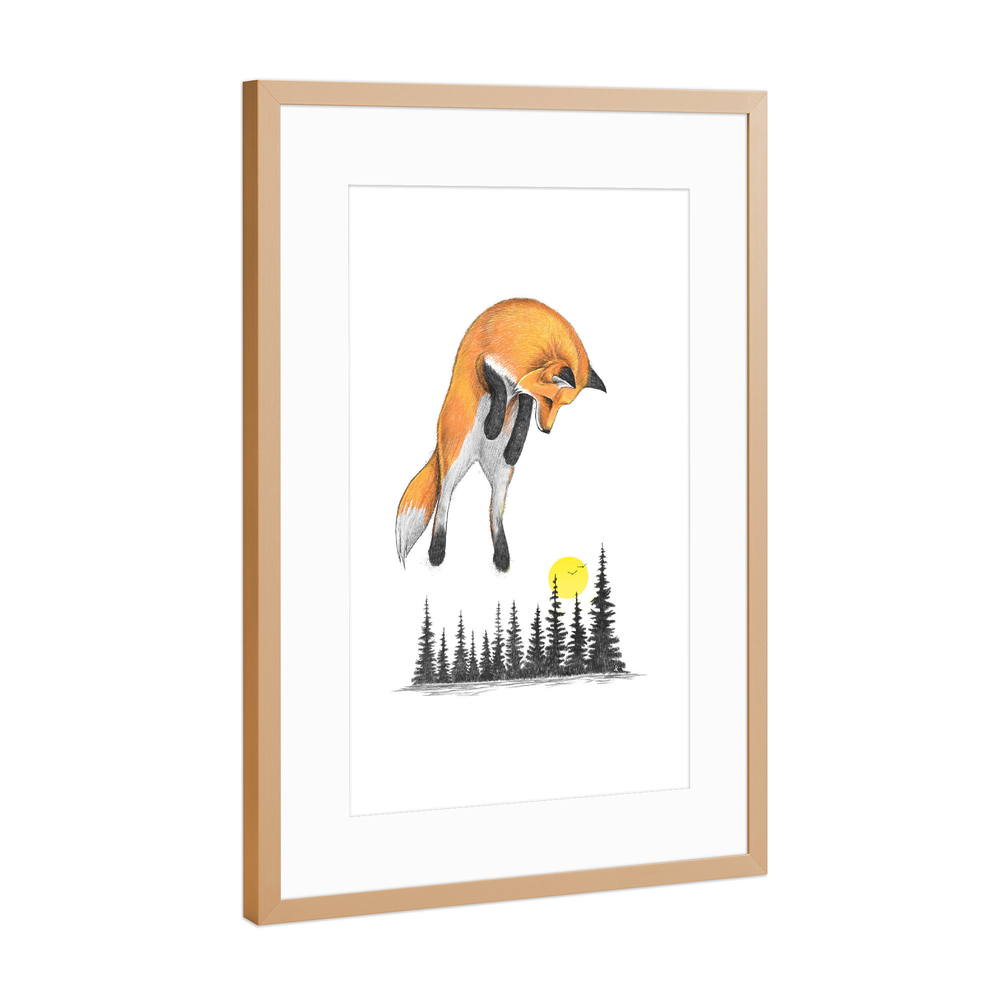 Poster mit Rahmen Kupfer "Fox on the hunt" artboxONE - Natur,Tiere