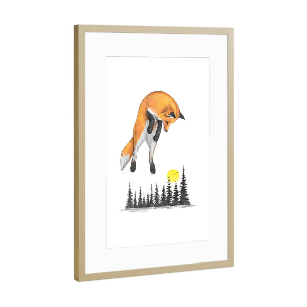 Poster mit Rahmen Gold "Fox on the hunt" artboxONE - Natur,Tiere