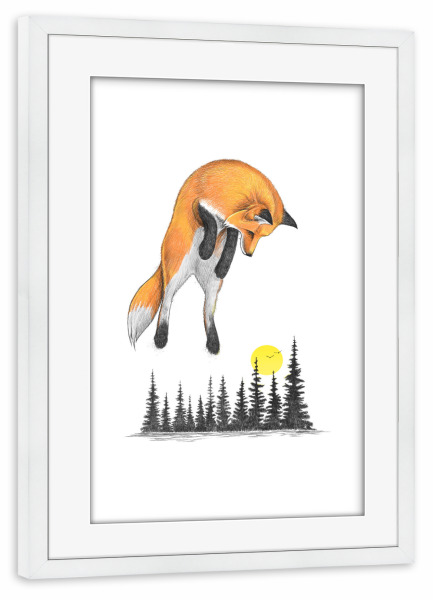 Poster mit Rahmen weiß "Fox on the hunt" artboxONE - Natur,Tiere