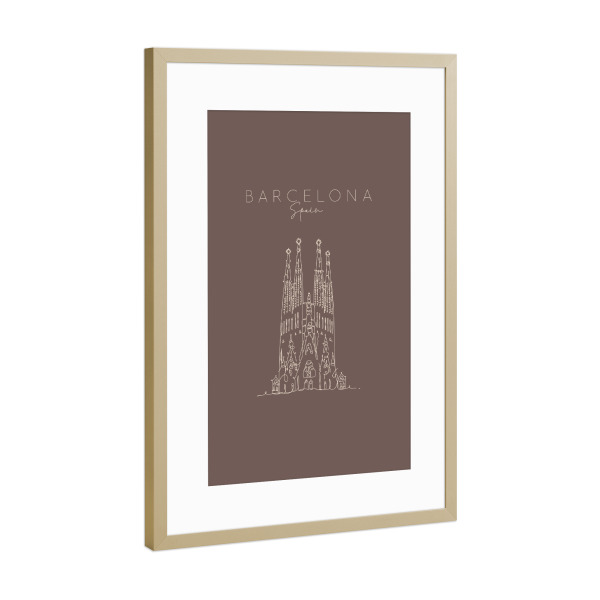Poster mit Rahmen Gold "Sagrada Familia brown color" artboxONE - Städte,Reise,Städte / Barcelona