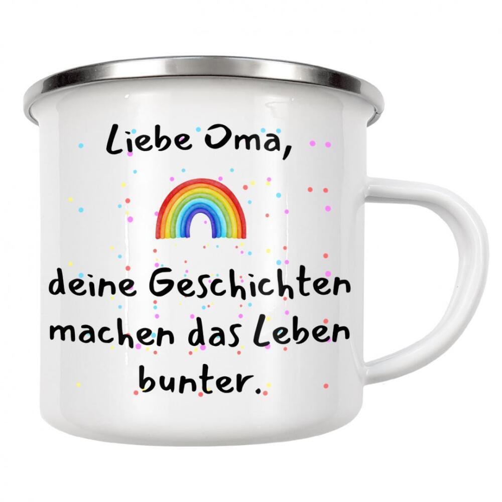 Emaille Tasse "Oma-bunte Geschichten" artboxONE - Typografie,Liebe