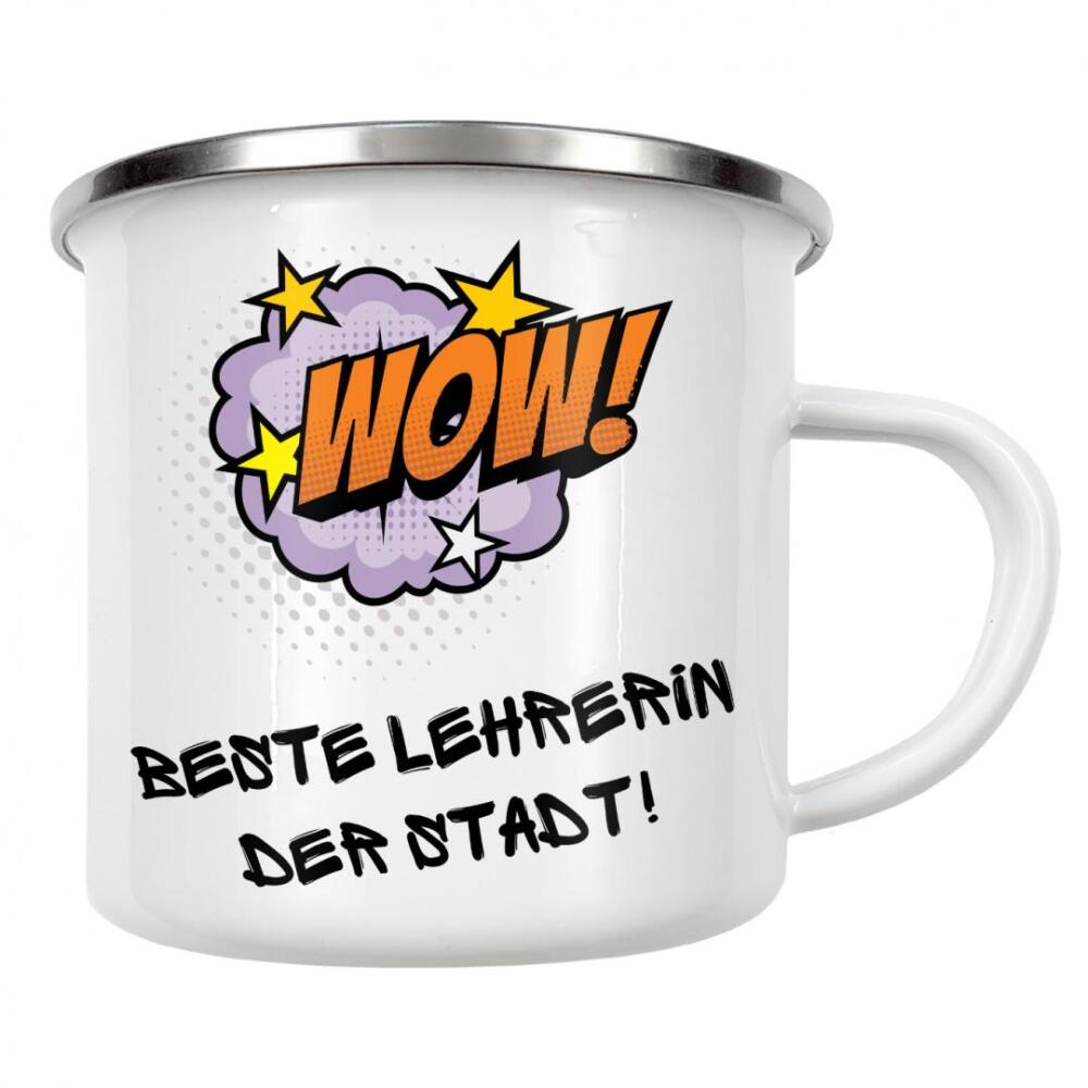 Emaille Tasse "Beste Lehrerin der Stadt" artboxONE - Typografie,Comic,Lehrersprüche,Lustig