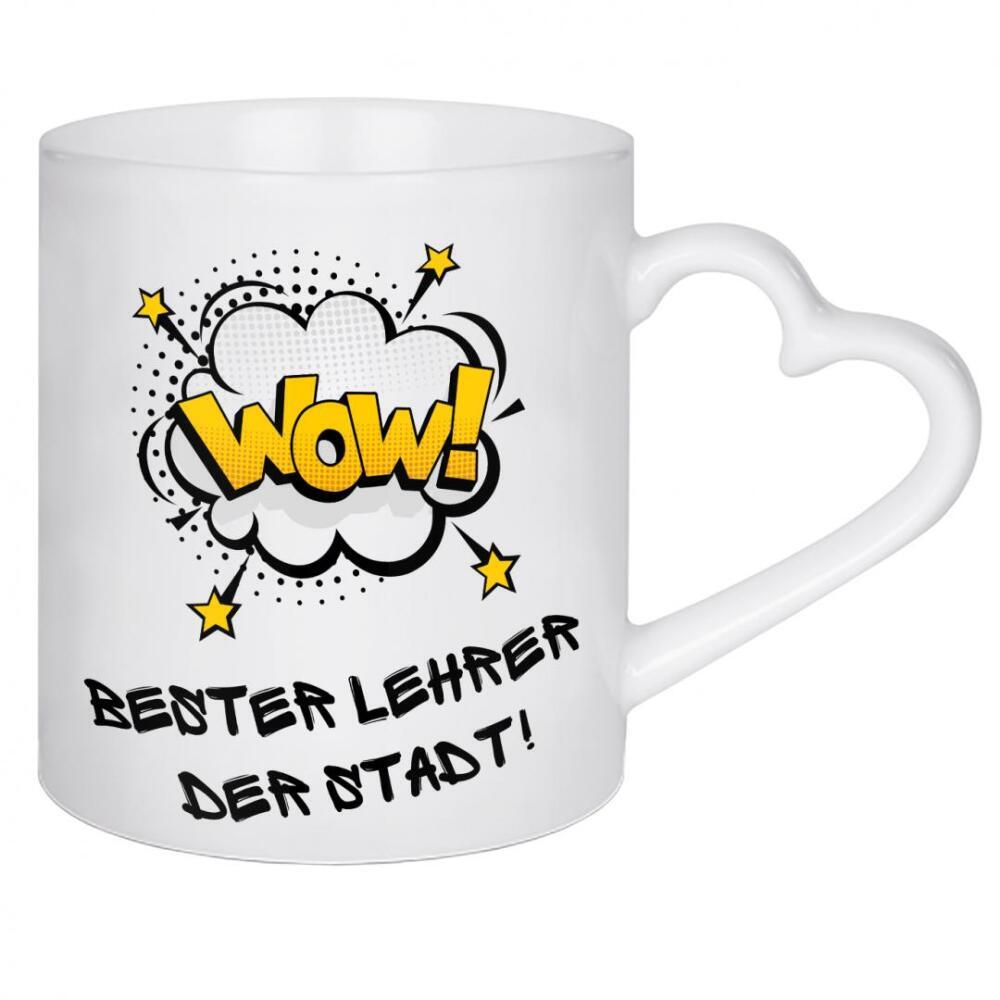 Herztasse "Wow, bester Lehrer" artboxONE - Typografie,Comic,Lehrersprüche,Lustig