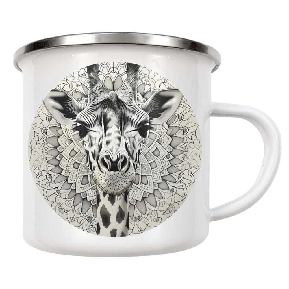 Emaille Tasse "Mandala - Giraffe Schwarzweiß" artboxONE - Natur,Tiere,Abstrakt