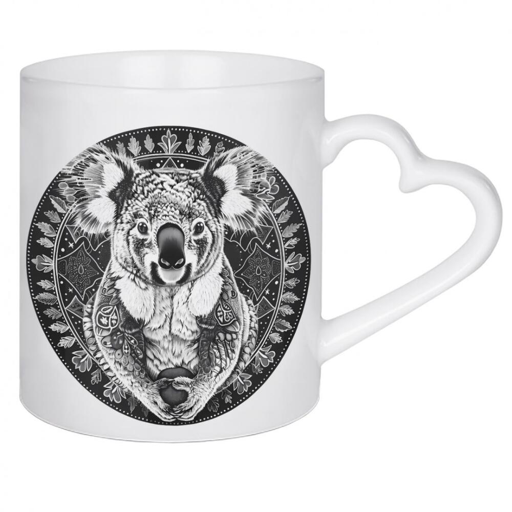 Herztasse "Mandala - Koala Schwarzweiß" artboxONE - Natur,Tiere,Abstrakt