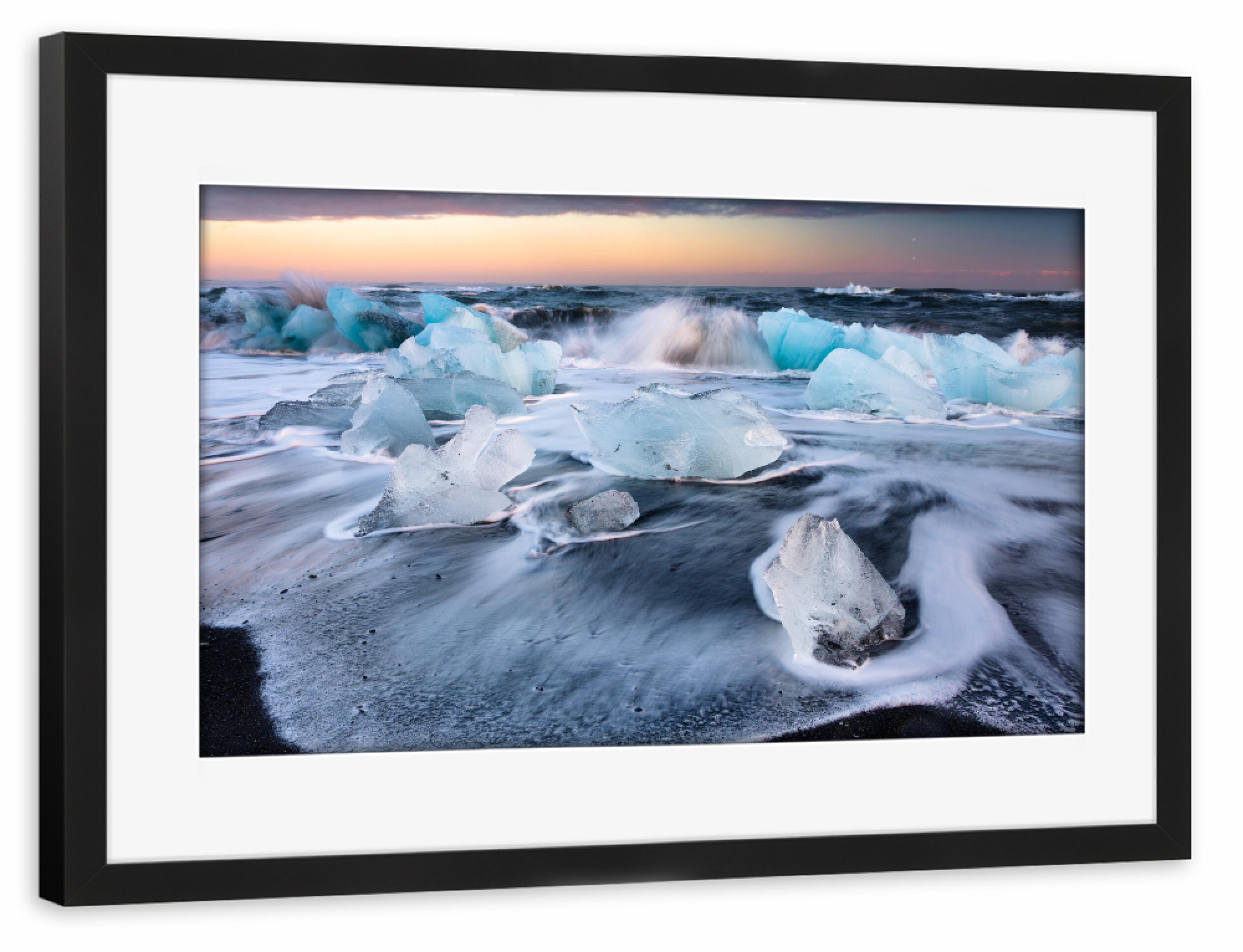 Poster mit Rahmen schwarz "Ice beach at sunset" artboxONE - Natur,Reise / Strand und Meer