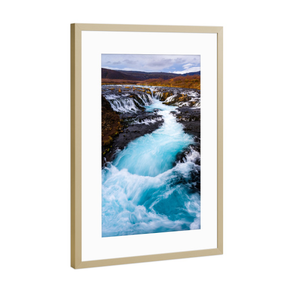 Poster mit Rahmen Gold "Brurarfoss" artboxONE - Natur,Reise / Strand und Meer