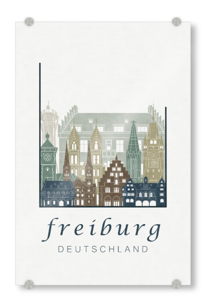 Acrylglasbild "Freiburg skyline light blue" artboxONE - Städte,Architektur