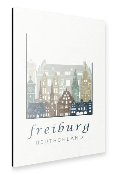 Alu-Dibond "Freiburg skyline light blue" 30x20 cm artboxONE