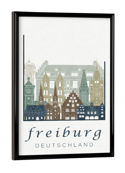 Poster mit schwarzem Rahmen "Freiburg skyline light blue" artboxONE - Städte,Architektur