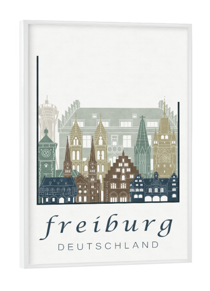 Poster mit weißem Rahmen "Freiburg skyline light blue" artboxONE - Städte,Architektur