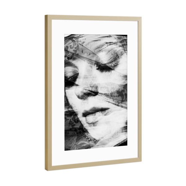 Poster mit Rahmen Gold "Girl in black and white" artboxONE - Abstrakt,Menschen,Schwarzweiß