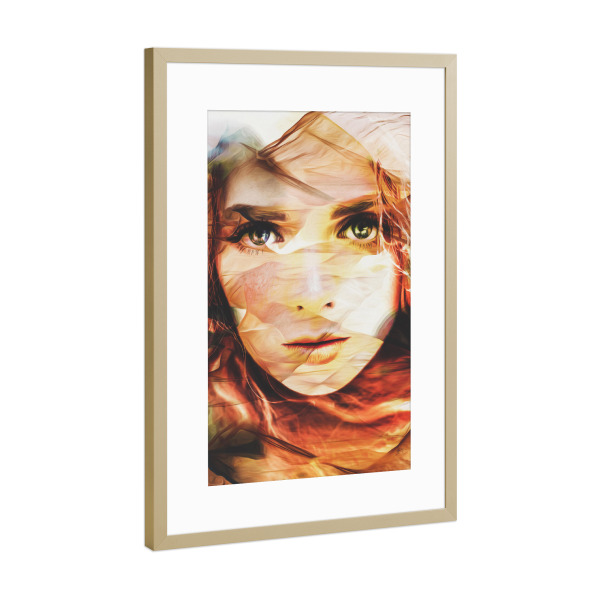 Poster mit Rahmen Gold "Girl in an abstract illusion" artboxONE - Abstrakt,Menschen
