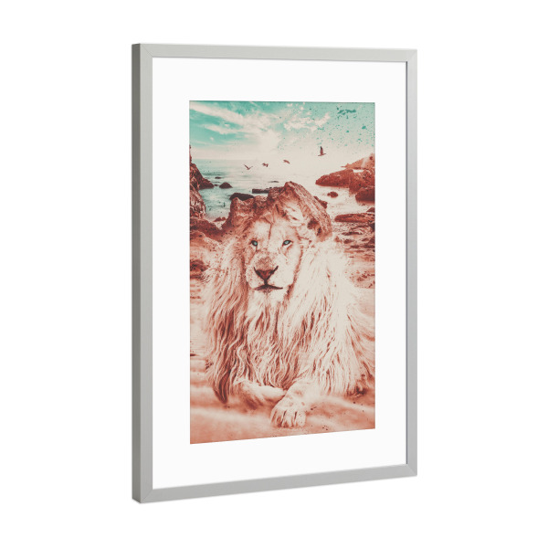 Poster mit Rahmen Silber "Lion Portrait by Tas" artboxONE - Natur,Tiere