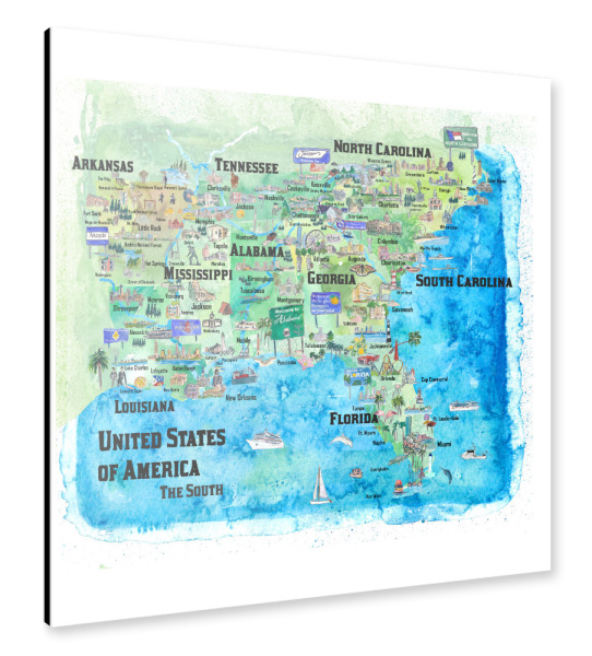 Alu-Dibond "USA Southern States Map" 30x30 cm artboxONE