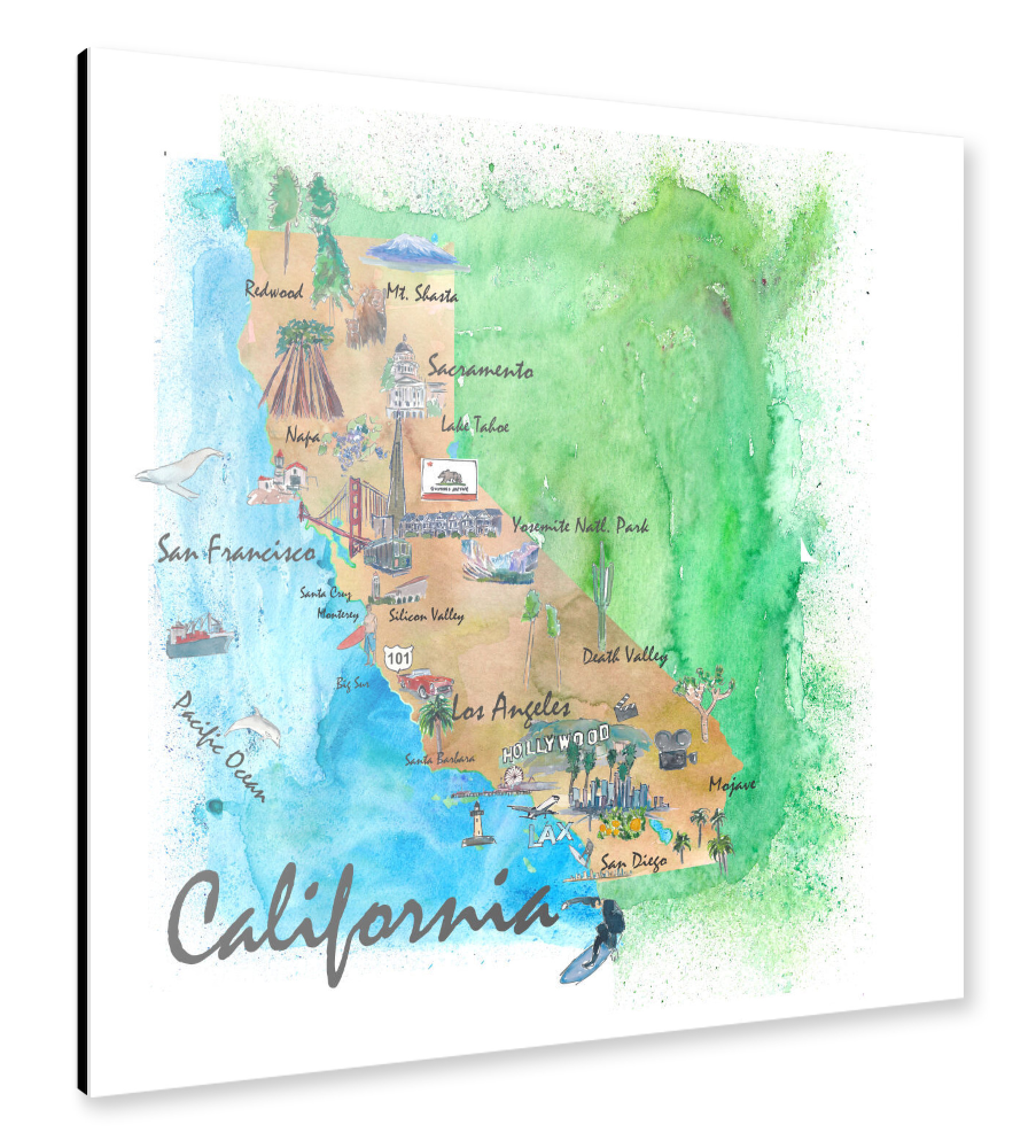 Alu-Dibond "California Travel Map" 30x30 cm artboxONE